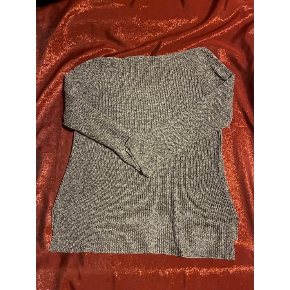 LOFT Sweater Womens L Ribbed Crewneck Long Sleeve Pullover Gray Knit Side Slit - Picture 3 of 3